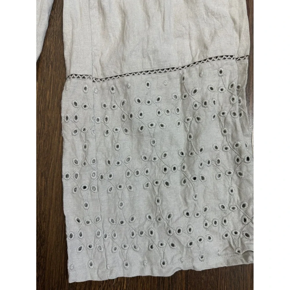 Zara Linen Blend Wide Leg Eyelet Embroidered Pants Beige Small Boho Trousers(48)